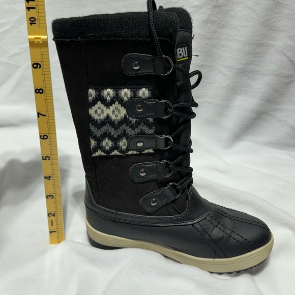 Khombu Girl's Size 1 Daria Black White Knit Embroidered Winter Snow Boots - Picture 11 of 11